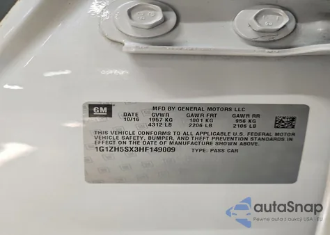 2017 Chevrolet Malibu Premier z USA, uszkodzony, nr VIN 1G1ZH5SX3HF149009